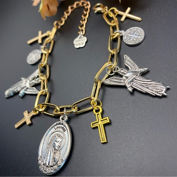 Gold and Silver Handmade Religious Charm Bracelet - Picture 3 of 7